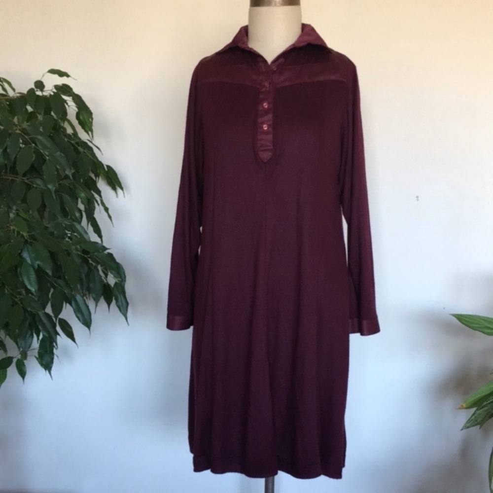 80s cozy knit burgundy dress, bat sleeves, pockets, vintage, S